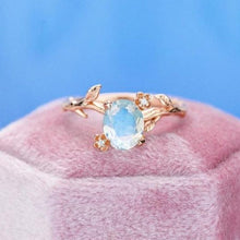 Load image into Gallery viewer, Rose Gold Plated Silver Dainty Natural Moonstone Leaf Ring, 2ct Oval Moonstone Twig Ring, Rose Gold Ring Unique Curved Vintage Floral Ring
