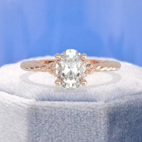 Oval Moissanite engagement ring vintage Unique Rope Shank ring Rose gold ring engagement ring Bridal ring Anniversary ring