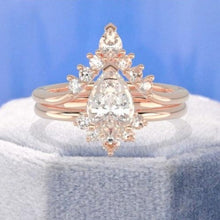 Load image into Gallery viewer, 14K Solid Gold Ring 2CT Pear Moissanite Wedding Ring Moissanite Double Halo Engagement Ring Anniversary Promise Eternity Gold Ring Set
