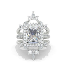Load image into Gallery viewer, 14K Solid Gold Ring 5CT Radiant Cut Moissanite Halo Engagement Ring Set. Set of Three Eternity Gold Ring, Vintage Style Ring
