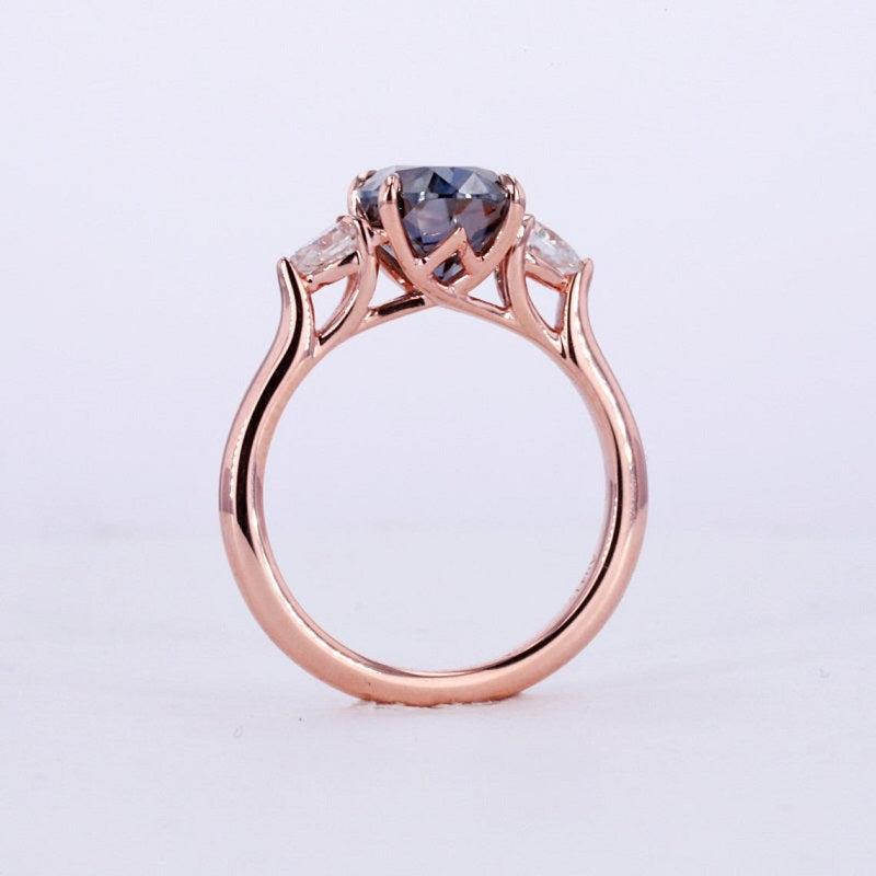 14K Solid Gold Ring. 3CT Oval Dark Gray Blue Moissanite Wedding Ring. Three Stone Moissanite Engagement Ring .Anniversary Ring. Promise Ring