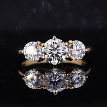 Load image into Gallery viewer, 14K Gold Classic Round Three Stone Moissanite Ring, Luxury Engagement Ring. 4 CTW Carat Moissanite Ring, Gift for Her
