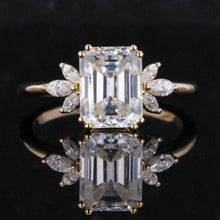 Load image into Gallery viewer, 3Ct Moissanite Engagement Ring, Solitaire Emerald Radiant Cut Moissanite Engagement Ring, Moissanite Marquise Side Stones Engagement Ring
