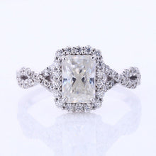 Load image into Gallery viewer, 3Ct Moissanite Engagement Ring, Solitaire Emerald Radiant Cut Moissanite Engagement Ring, Moissanite Twisted Shank Engagement Ring
