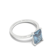 Load image into Gallery viewer, 4Ct Blue Moissanite Engagement Ring, Solitaire Radiant Cut Moissanite Engagement Ring, Moissanite Plane Band Ring
