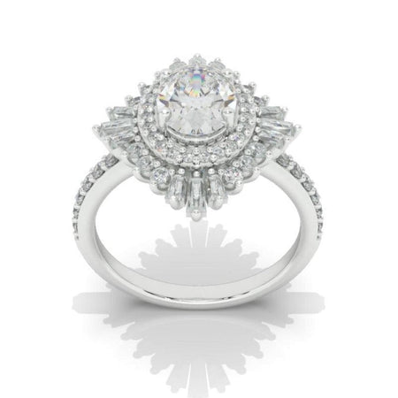 14K Solid Gold Ring 1.5CT Oval Halo Moissanite Vintage Wedding Ring. Engagement Ring Anniversary Ring, Baguette Double Halo Ring