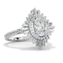 Load image into Gallery viewer, 14K Solid Gold Ring 1.5CT Oval Halo Moissanite Vintage Wedding Ring. Engagement Ring Anniversary Ring, Baguette Double Halo Ring
