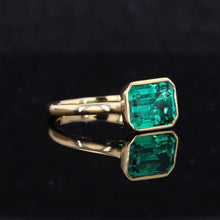 Load image into Gallery viewer, 3Ct Green Moissanite Engagement Ring, Bezel Set Emerald Cut Moissanite Engagement Ring, Moissanite Classic Engagement 14K Gold Ring
