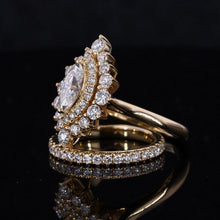 Load image into Gallery viewer, 14K Solid Gold Ring 8x4mm Marquise Double Halo Moissanite Vintage Wedding Ring. Engagement Ring Anniversary Ring, Pear Side Stones Ring set

