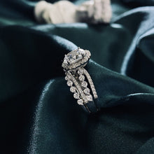 Load image into Gallery viewer, 1.5Ct Moissanite Halo Engagement Vintage Ring, Oval Shape Cut Moissanite Engagement Ring, Accents Stones 14K White Cluster Gold Ring
