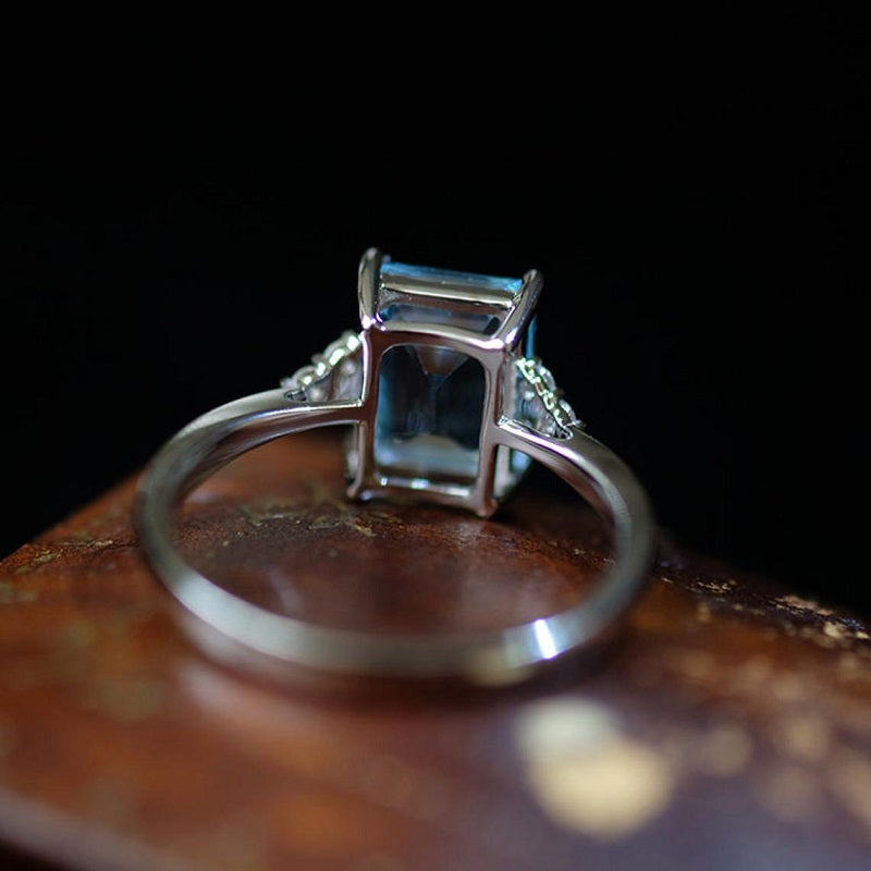 3Ct Emerald cut Aquamarine ring, Aquamarine solitaire ring, natural aquamarine ring, genuine aquamarine emerald cut vintage ring