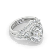 Load image into Gallery viewer, 2CT Pear shape Moissanite engagement ring set, White gold, halo vintage moissanite band, V band Vintage anniversary ring set
