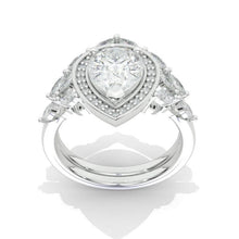 Load image into Gallery viewer, 2CT Pear shape Moissanite engagement ring set, White gold, halo vintage moissanite band, V band Vintage anniversary ring set
