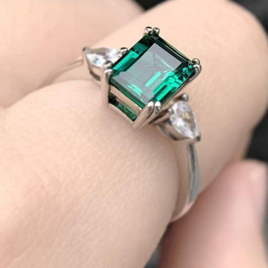 3Ct Emerald cut 14k Gold Emerald Ring, Emerald Engagement Ring, Emerald Cut Engagement Ring, Emerald Solitaire Ring, May Birthstone