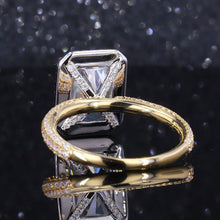 Load image into Gallery viewer, 4Ct Moissanite Engagement Ring Halo Radiant Cut Moissanite Engagement Ring, 10x8mm Radiant Cut Moissanite Engagement Two Tone Ring

