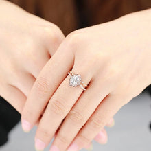 Load image into Gallery viewer, Vintage Oval Shaped Moissanite Engagement Ring 14K Flower Rose Gold Ring Set for Women. Vintage Oval Halo Gold Ring Set
