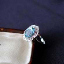 Load image into Gallery viewer, 2Ct Oval cut Aquamarine ring, Aquamarine solitaire ring, natural aquamarine ring, genuine aquamarine Oval Shape vintage halo ring
