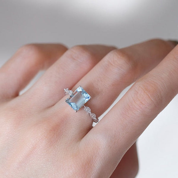 3Ct Emerald cut Aquamarine ring, Aquamarine solitaire ring, natural aquamarine ring, genuine aquamarine emerald cut vintage ring