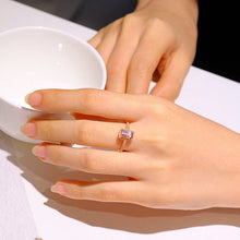 Load image into Gallery viewer, 14K Solid Rose Gold Ring. Baguette Morganite Halo Eternity Ring. Halo Morganite Wedding Ring. Vintage Engagement Ring Anniversary Ring
