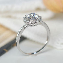 Load image into Gallery viewer, Snowflake Moissanite Ring/1.0ct Round Cut Moissanite Halo Ring/Solid 14K White Gold Ring/Art Deco Engagement Ring / Wedding Ring Women
