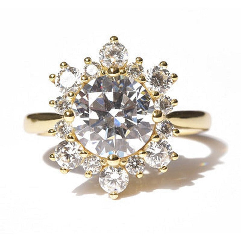 Snowflake Moissanite Ring/2.0ct Round Cut Moissanite Halo Ring/Solid 14K White Gold Ring/Art Deco Engagement Ring / Wedding Ring