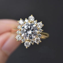 Load image into Gallery viewer, Snowflake Moissanite Ring/2.0ct Round Cut Moissanite Halo Ring/Solid 14K White Gold Ring/Art Deco Engagement Ring / Wedding Ring
