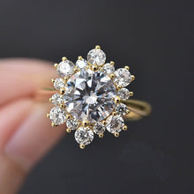 Load image into Gallery viewer, Snowflake Moissanite Ring/2.0ct Round Cut Moissanite Halo Ring/Solid 14K White Gold Ring/Art Deco Engagement Ring / Wedding Ring
