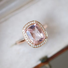 Load image into Gallery viewer, 2 Carat Morganite Ring, Morganite Engagement Ring, Rose Gold Morganite Ring, Elongated Cushion Cut Engagement Ring, Halo Morganite Ring

