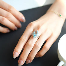 Load image into Gallery viewer, 5Ct Pear cut Halo Aquamarine ring, Aquamarine solitaire ring, natural aquamarine ring, genuine aquamarine teardrop cut vintage ring
