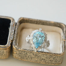 Load image into Gallery viewer, 5Ct Pear cut Halo Aquamarine ring, Aquamarine solitaire ring, natural aquamarine ring, genuine aquamarine teardrop cut vintage ring

