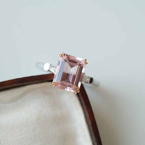 3Ct Emerald cut Morganite ring, Morganite ring, Vitage natural Morganite ring, genuine morganite emerald cut vintage ring