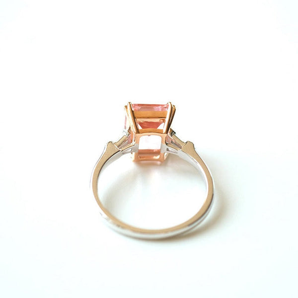 3Ct Emerald cut Morganite ring, Morganite ring, Vitage natural Morganite ring, genuine morganite emerald cut vintage ring