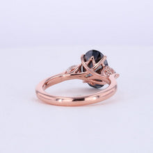 Load image into Gallery viewer, 14K Solid Gold Ring. 3CT Oval Dark Gray Blue Moissanite Wedding Ring. Three Stone Moissanite Engagement Ring .Anniversary Ring. Promise Ring

