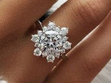 Load image into Gallery viewer, Snowflake Moissanite Ring/2.0ct Round Cut Moissanite Halo Ring/Solid 14K White Gold Ring/Art Deco Engagement Ring / Wedding Ring
