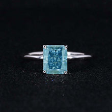Load image into Gallery viewer, 4Ct Blue Moissanite Engagement Ring, Solitaire Radiant Cut Moissanite Engagement Ring, Moissanite Plane Band Ring
