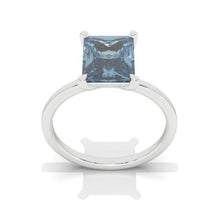 Load image into Gallery viewer, 4Ct Blue Moissanite Engagement Ring, Solitaire Radiant Cut Moissanite Engagement Ring, Moissanite Plane Band Ring
