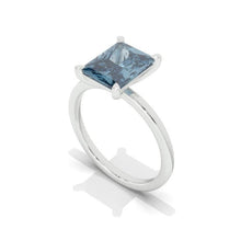 Load image into Gallery viewer, 4Ct Blue Moissanite Engagement Ring, Solitaire Radiant Cut Moissanite Engagement Ring, Moissanite Plane Band Ring

