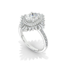 Load image into Gallery viewer, 14K Solid Gold Ring 1.5CT Oval Halo Moissanite Vintage Wedding Ring. Engagement Ring Anniversary Ring, Baguette Double Halo Ring
