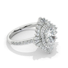 Load image into Gallery viewer, 14K Solid Gold Ring 1.5CT Oval Halo Moissanite Vintage Wedding Ring. Engagement Ring Anniversary Ring, Baguette Double Halo Ring
