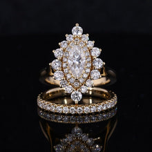 Load image into Gallery viewer, 14K Solid Gold Ring 8x4mm Marquise Double Halo Moissanite Vintage Wedding Ring. Engagement Ring Anniversary Ring, Pear Side Stones Ring set

