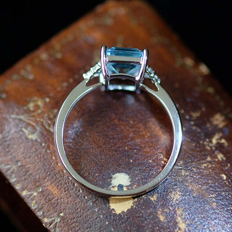 3Ct Emerald cut Aquamarine ring, Aquamarine solitaire ring, natural aquamarine ring, genuine aquamarine emerald cut vintage ring