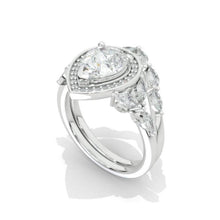 Load image into Gallery viewer, 2CT Pear shape Moissanite engagement ring set, White gold, halo vintage moissanite band, V band Vintage anniversary ring set
