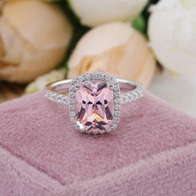 Load image into Gallery viewer, 2 Carat Morganite Ring, Morganite Engagement Ring, Gold Morganite Ring, Elongated Cushion Cut Engagement Ring, Halo Morganite Ring
