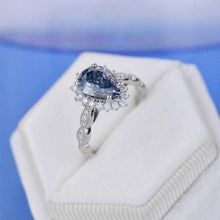 Load image into Gallery viewer, Pear 9x7 Blue Halo Engagement Ring, Blue Promise Ring For Her, Blue Moissanite Wedding Ring, Pear Moissanite Engagement Ring, 14K Gold
