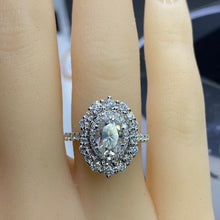Load image into Gallery viewer, 1 Ct Moissanite Double Halo Engagement Ring, Vintage Oval Shape Cut Moissanite Engagement Ring, Side Accents Stones 14K White Gold
