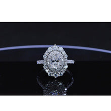 Load image into Gallery viewer, 1 Ct Moissanite Double Halo Engagement Ring, Vintage Oval Shape Cut Moissanite Engagement Ring, Side Accents Stones 14K White Gold
