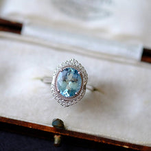 Load image into Gallery viewer, 3Ct Oval cut Aquamarine ring, Aquamarine solitaire ring, natural aquamarine ring, genuine aquamarine Oval Shape vintage halo ring
