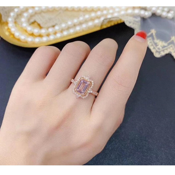 3Ct Emerald cut Halo Morganite ring, Morganite ring, Vitage natural Morganite ring, genuine morganite emerald cut vintage halo ring