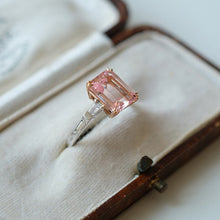 Load image into Gallery viewer, 3Ct Emerald cut Morganite ring, Morganite ring, Vitage natural Morganite ring, genuine morganite emerald cut vintage ring
