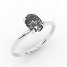Load image into Gallery viewer, 14K White Gold 2 Carat Oval Dark Gray Blue Moissanite Engagement Ring
